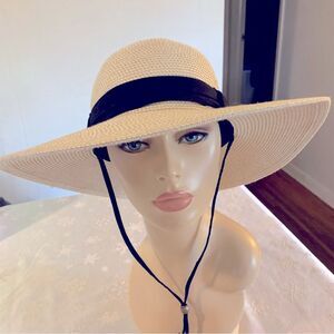 Solar Escape Floppy Hat Wide Brimmed Neck Strap Adj Head Strap One Sz Gorgeous